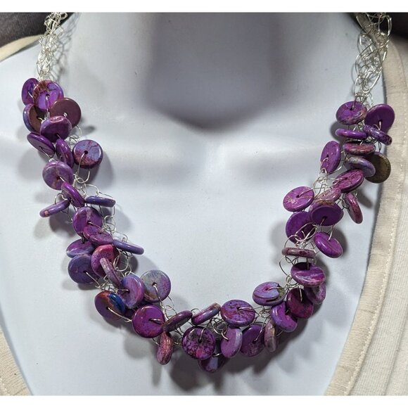 Handmade Purple Stone Beaded Statement Necklace - Picture 4 of 5